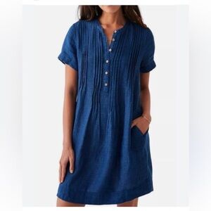 Faherty Gemima basket weave Blue Short Sleeve Tunic dress. Small. 100% linen